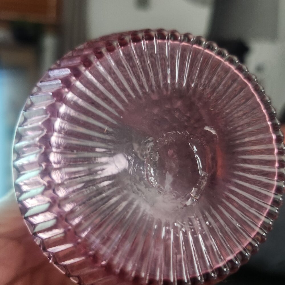 Lot of 2 Vintage Pilgrim Cranberry Colored Full Belly Ribbed Glass Vase/Creamer - Picture 5 of 5